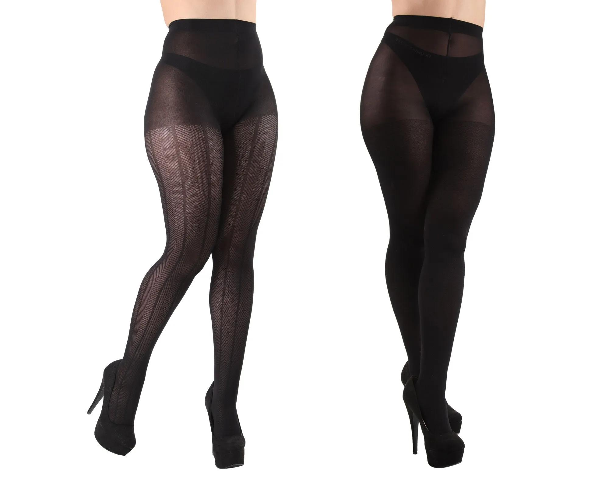 Herringbone/Solid 2 Pair Control Top Tights