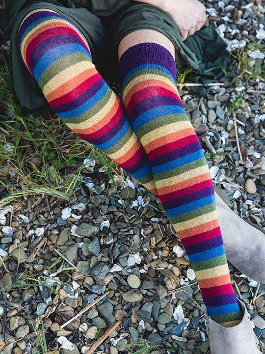 Iris | Rainbow Striped Over the Knee Sock