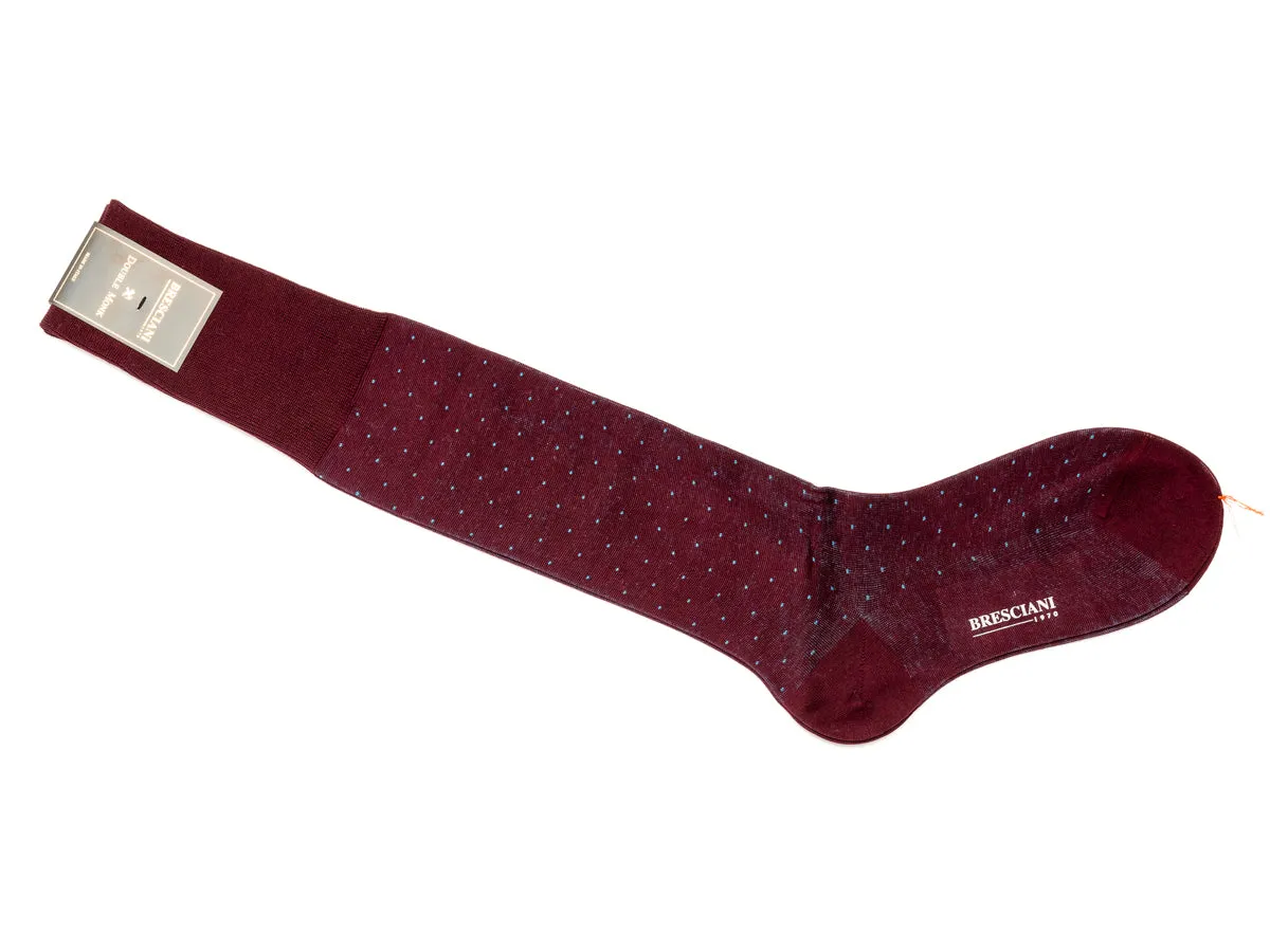 Knee Length Cotton Socks Burgundy with Teal Spots