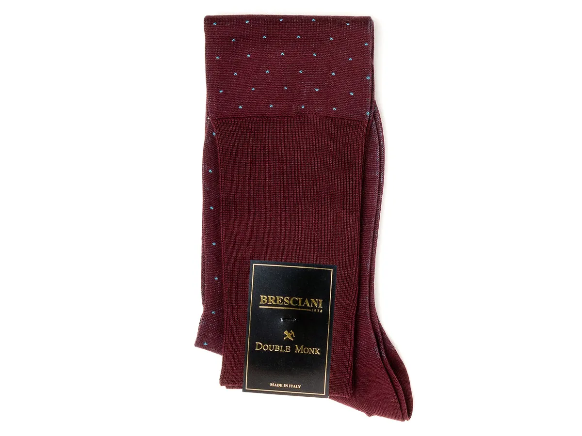 Knee Length Cotton Socks Burgundy with Teal Spots