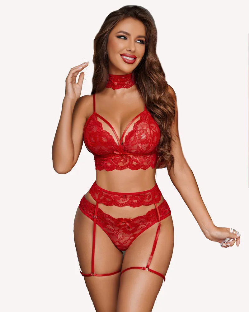 Lace Bra and Panty Set with Garter Belts