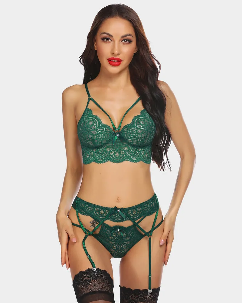 Lace Bra and Panty Set with Garter Belts