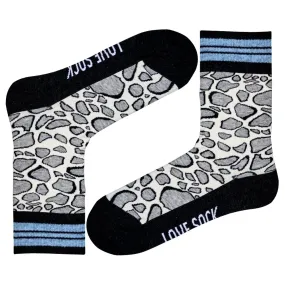 Leopard animal print fun patterned organic novelty crew socks for women