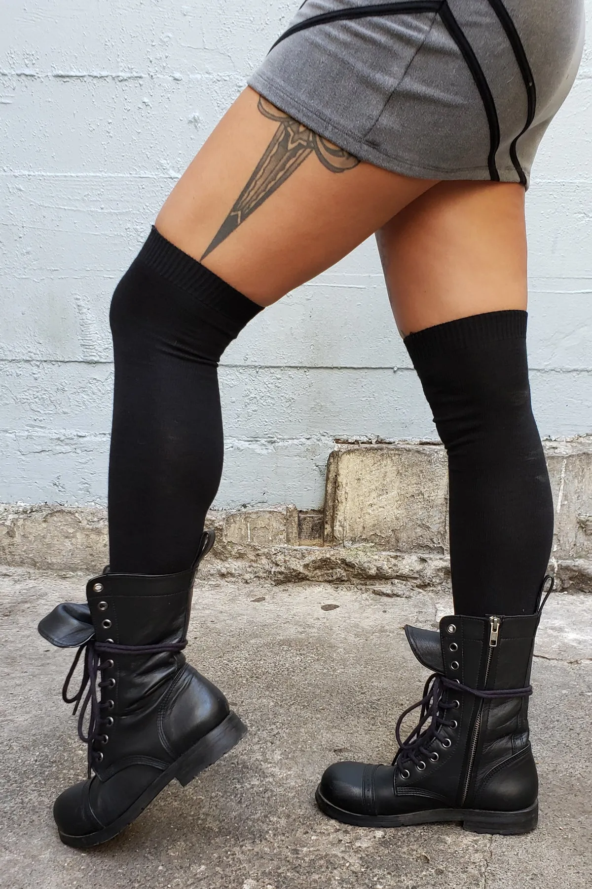 Lightweight Cotton Thigh High Socks - Black