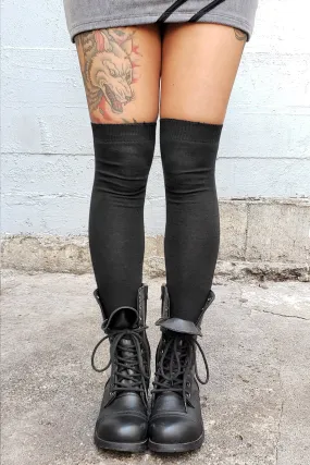 Lightweight Cotton Thigh High Socks - Black