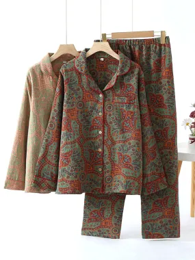 Long Sleeve Retro Print Pajama Set