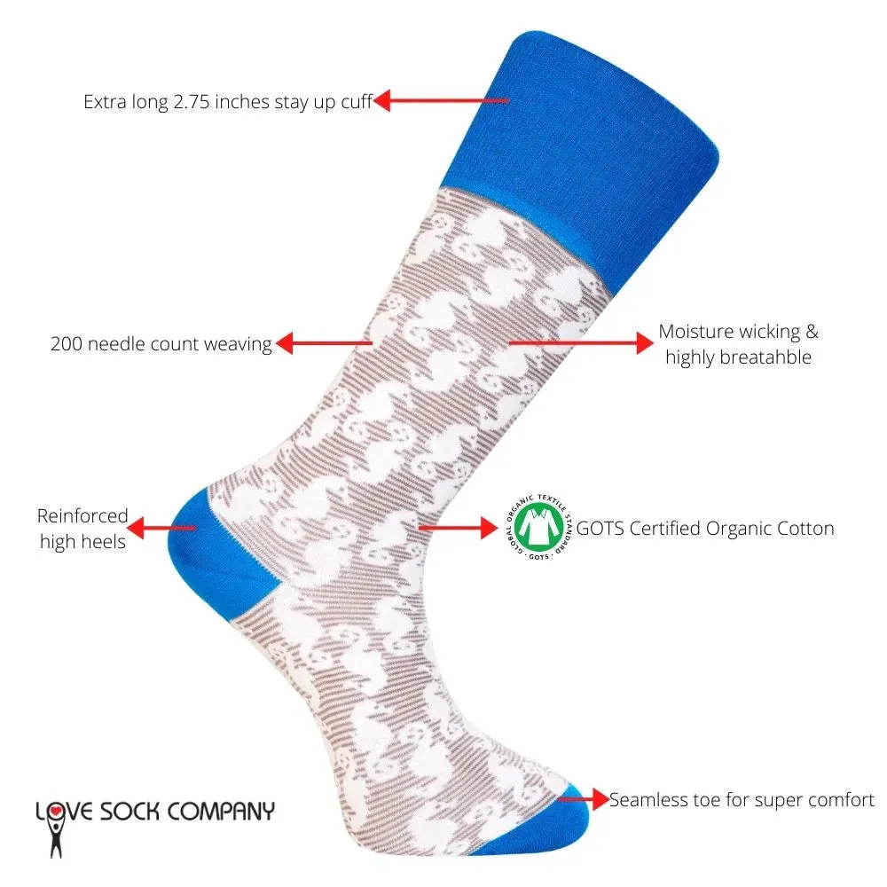 Love Sock Company Colorful Striped Patterned Men's Dress Socks Seahorse Grey (M)