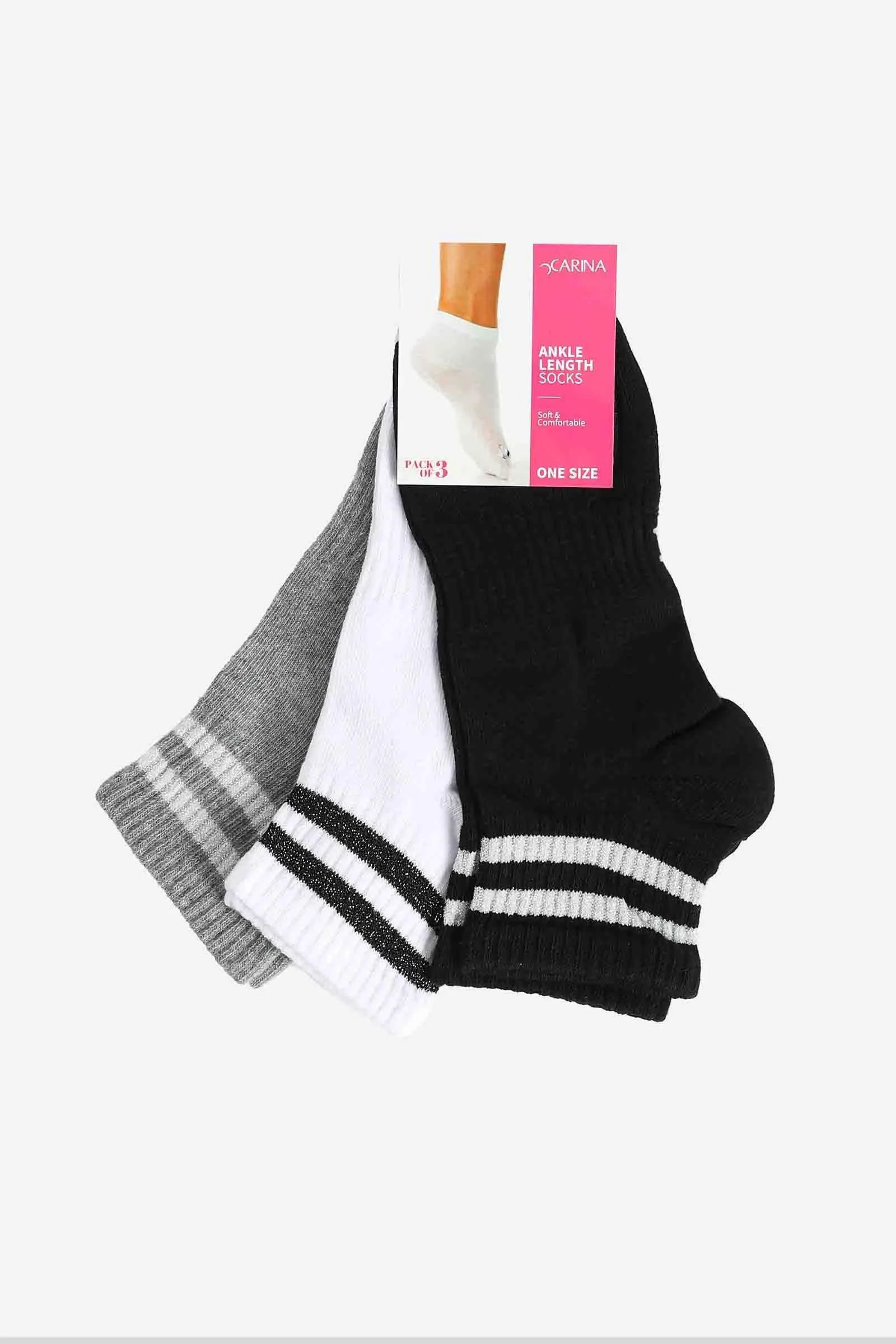 Lurex Ankle Socks - 3 Pairs