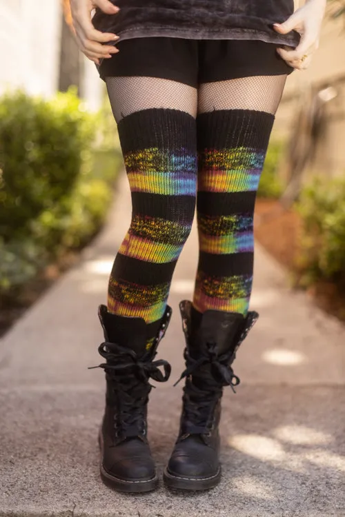 Marled Striped Tie Dyed Thigh High Socks