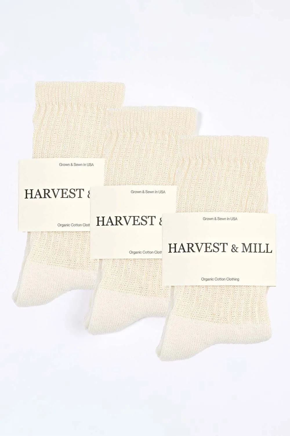 Men's 3 Pack Organic Cotton Socks Natural-White Crew