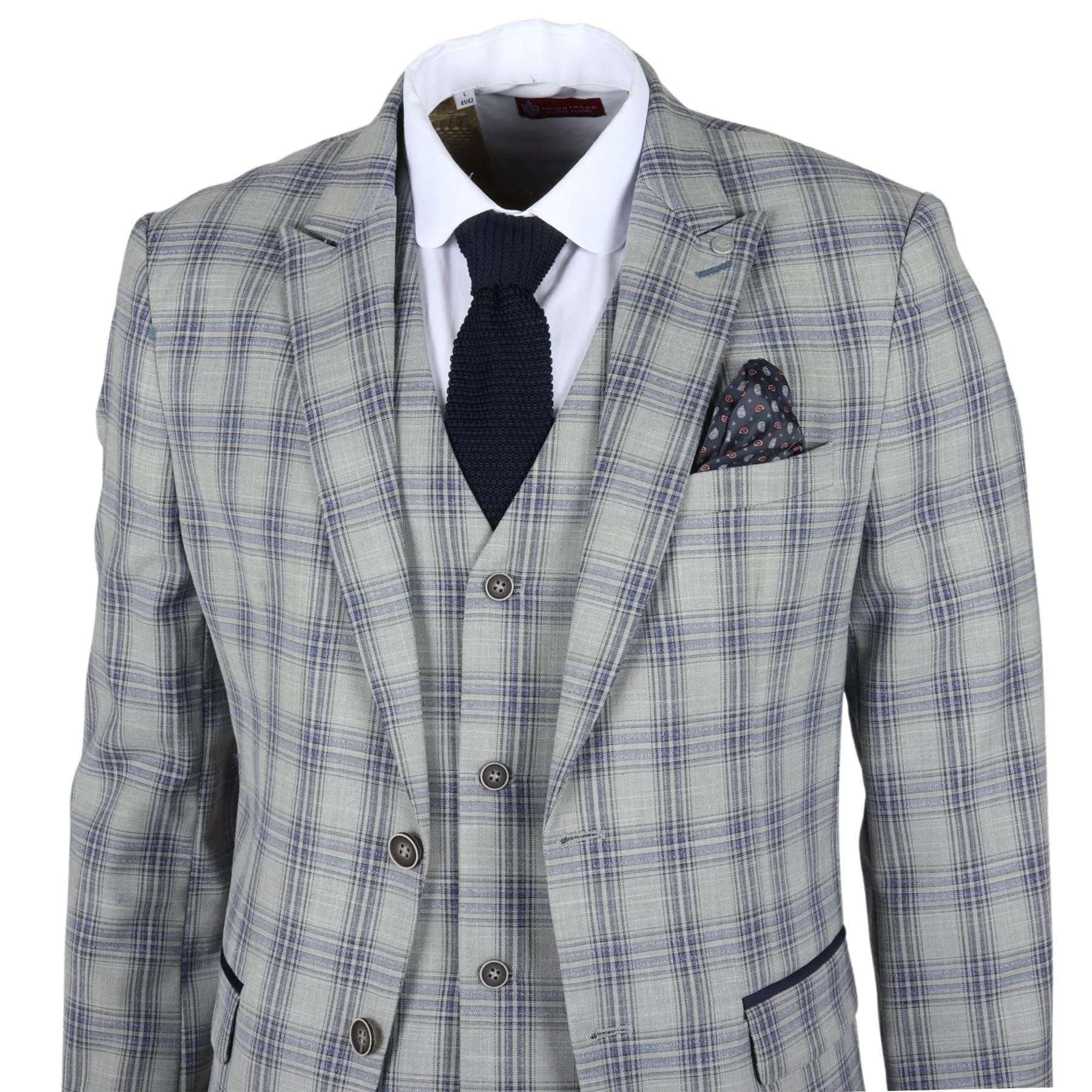 Men's Blazer Grey Blue Checked Classic Sport Coat Plaid Tailored Fit