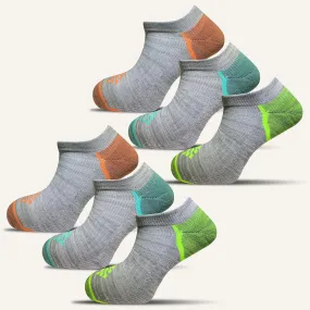 Men's Colorful Sport Cushioned Ankle Socks- 6 Pair