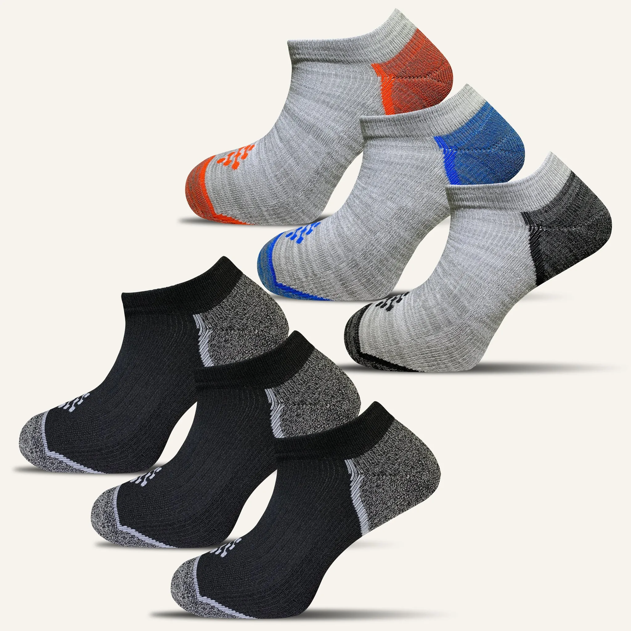 Men's Colorful Sport Cushioned Ankle Socks- 6 Pair