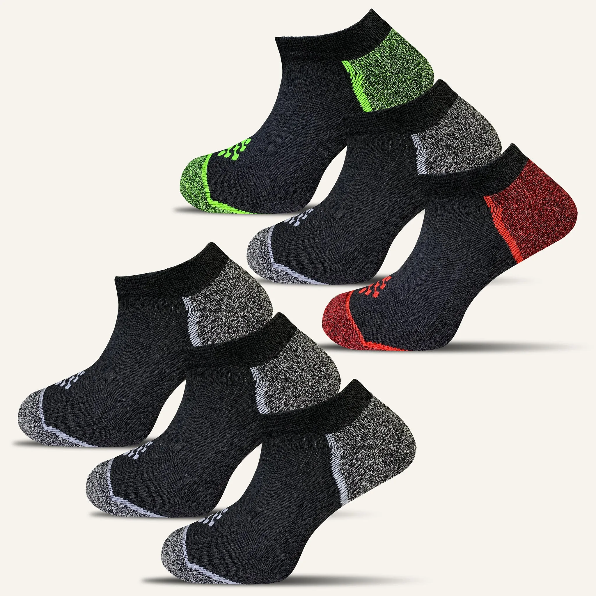 Men's Colorful Sport Cushioned Ankle Socks- 6 Pair