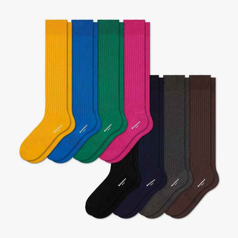 Men's Ribbed Dress Over the Calf Sock 8-Pack