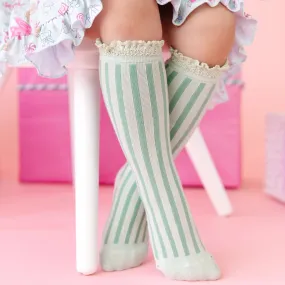 Mint Striped Lace Top Knee High Socks