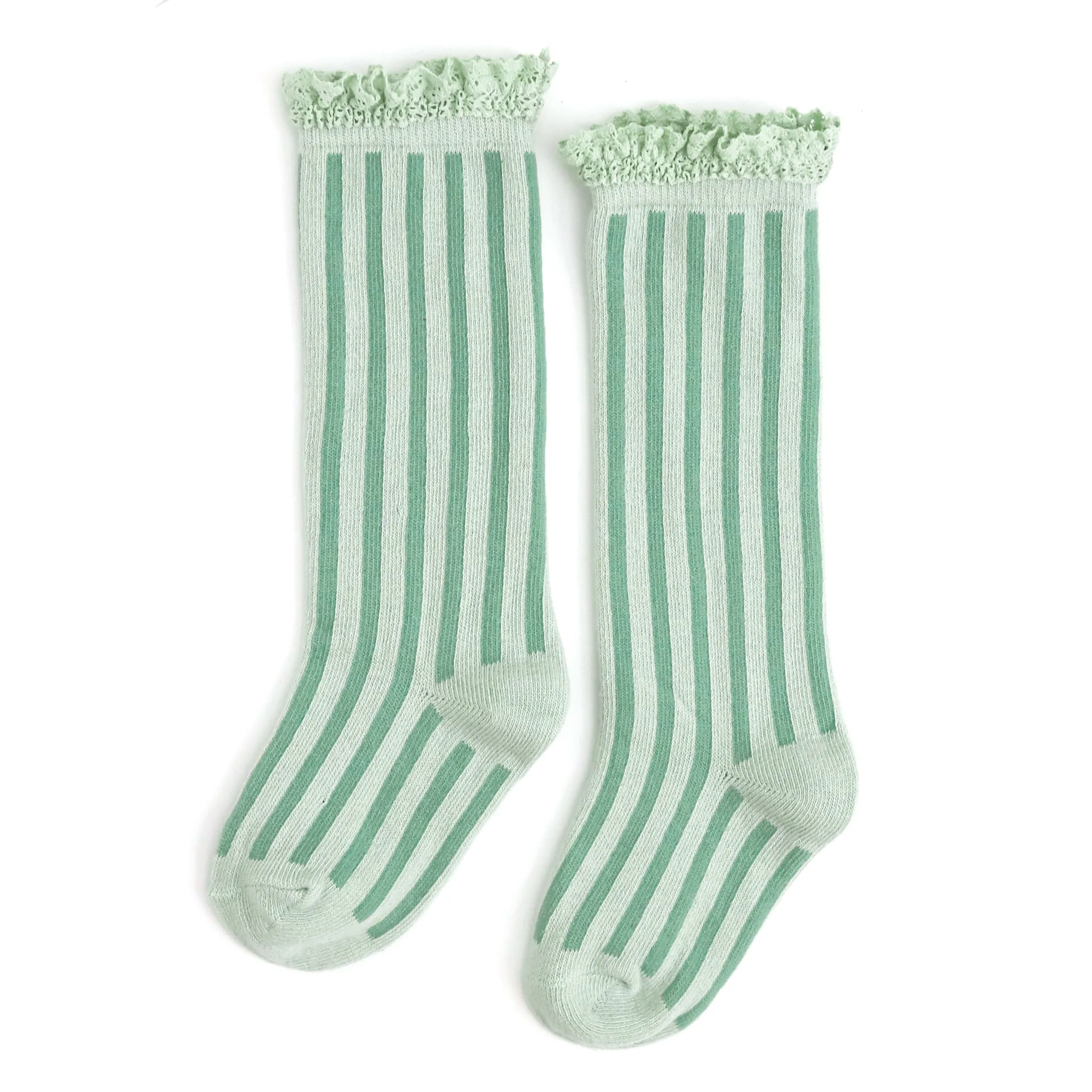 Mint Striped Lace Top Knee High Socks