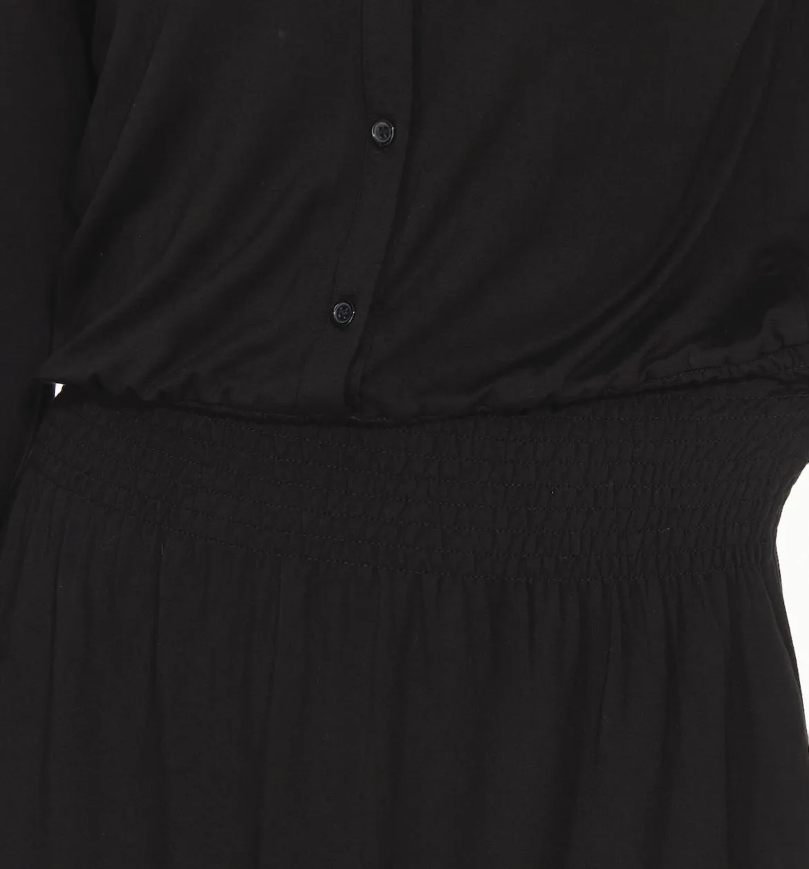 MM SMOCKED WAIST EVERYTHING DRESS LONG SLEEVES - BLACK