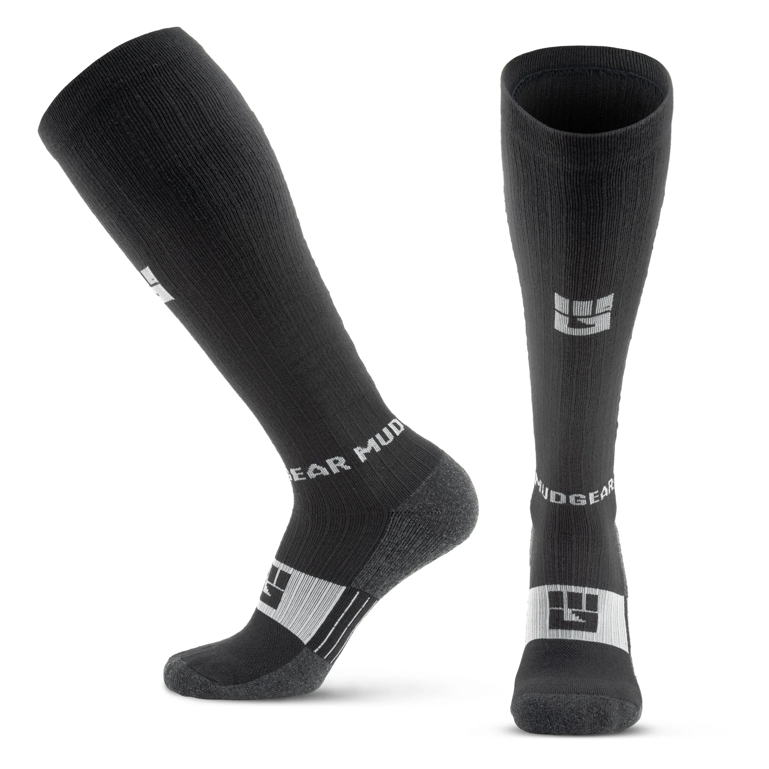 MudGear Tall Compression Merino Wool Socks - Black/Gray (1 Pair)