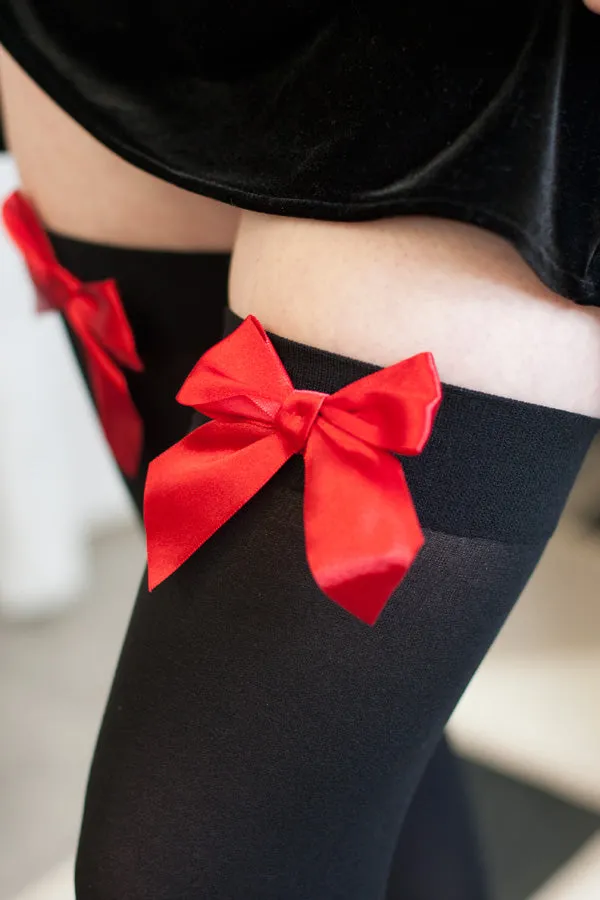 Opaque Thigh High Stockings with Bow