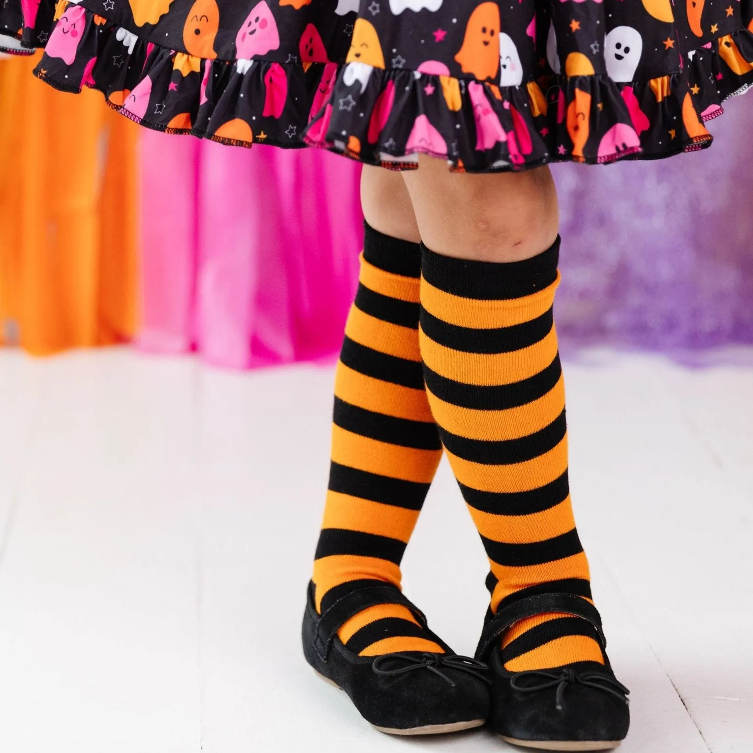 Orange/Black Striped Knee High Socks