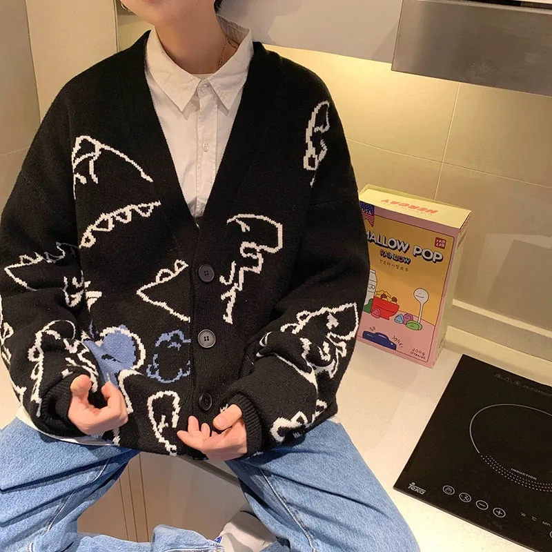 Oversized Knitted Cartoon Cardigan