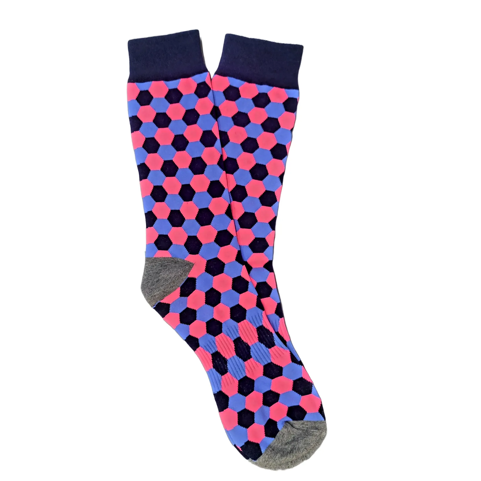 Pink, Blue and Black Hexagon Pattern Socks (Adult Large - Men's Shoe Sizes 8-12)