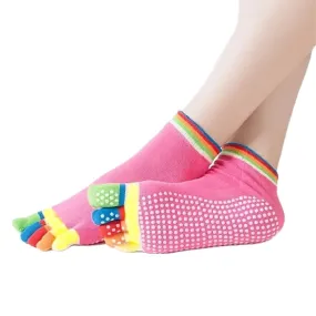 Pink Yoga Rainbow Toe Socks (Adult Medium - Women's Shoe Sizes 5-10)