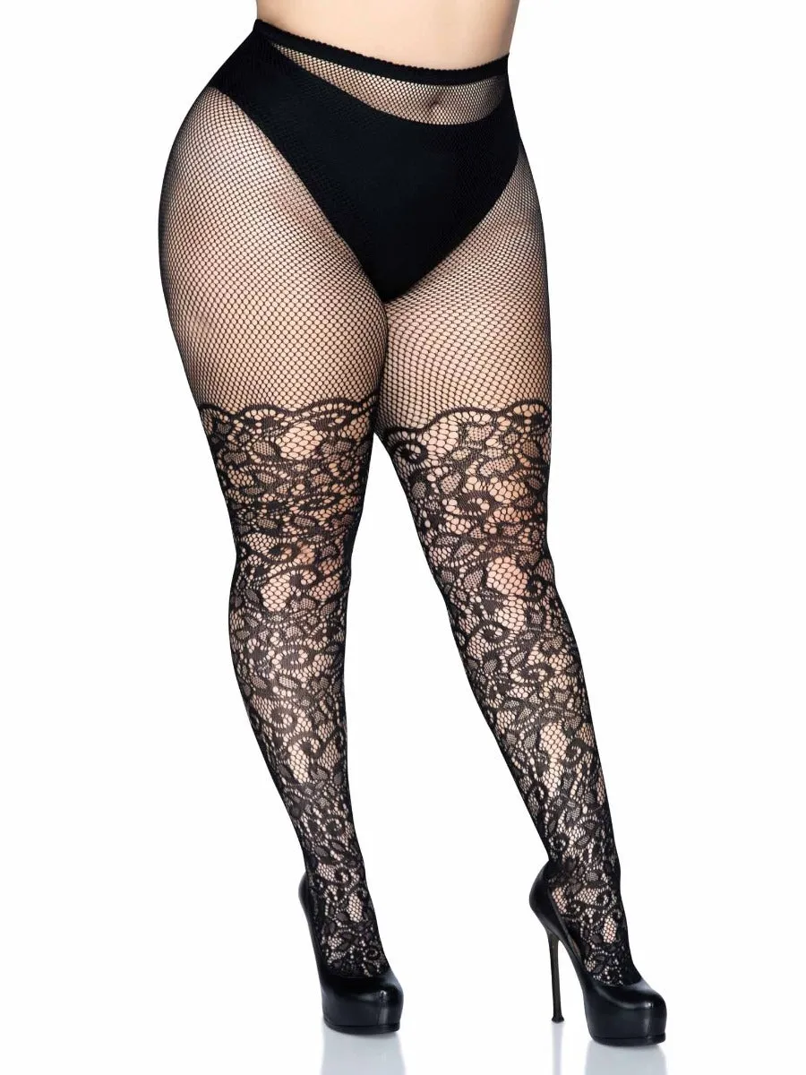 Plus Size Floral Vine Net Tights