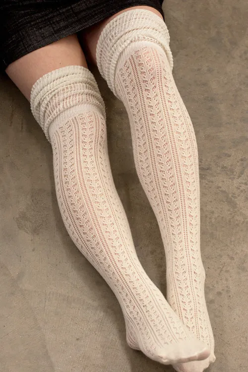 Pointelle Scrunch Top Knee Socks