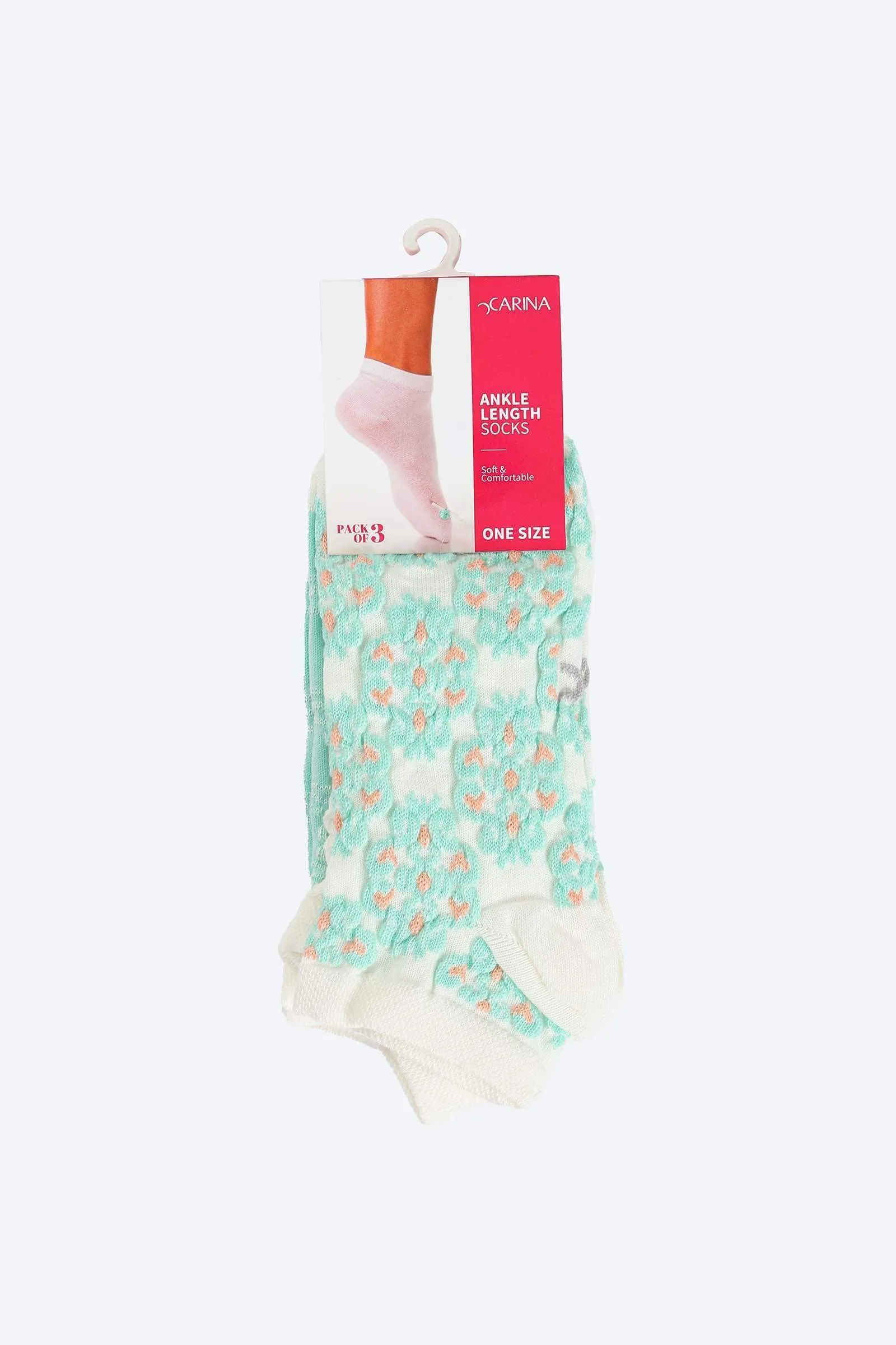 Printed Ankle Length Socks - 3 Pairs