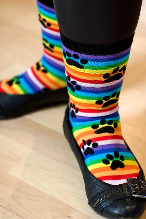 Rainbow Stripe Paw Print Crew