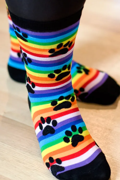 Rainbow Stripe Paw Print Crew