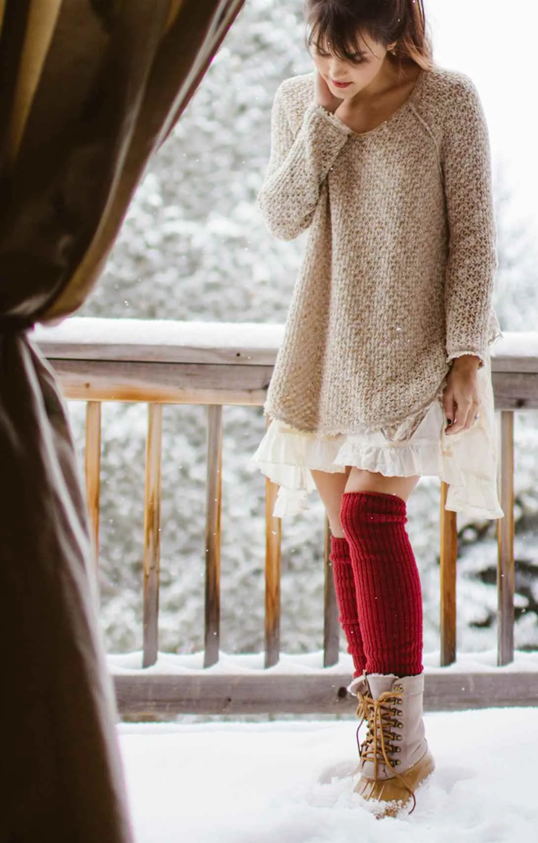 Red Scrunchy Over The Knee Lounge Wool Blend Socks