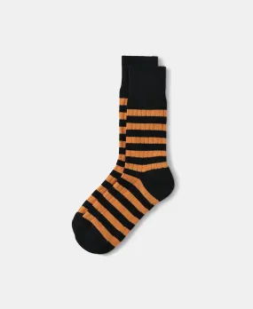 Retro Striped Cotton Socks - Black/Orange