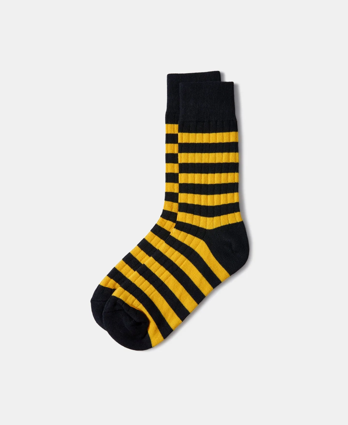 Retro Striped Cotton Socks - Black/Yellow