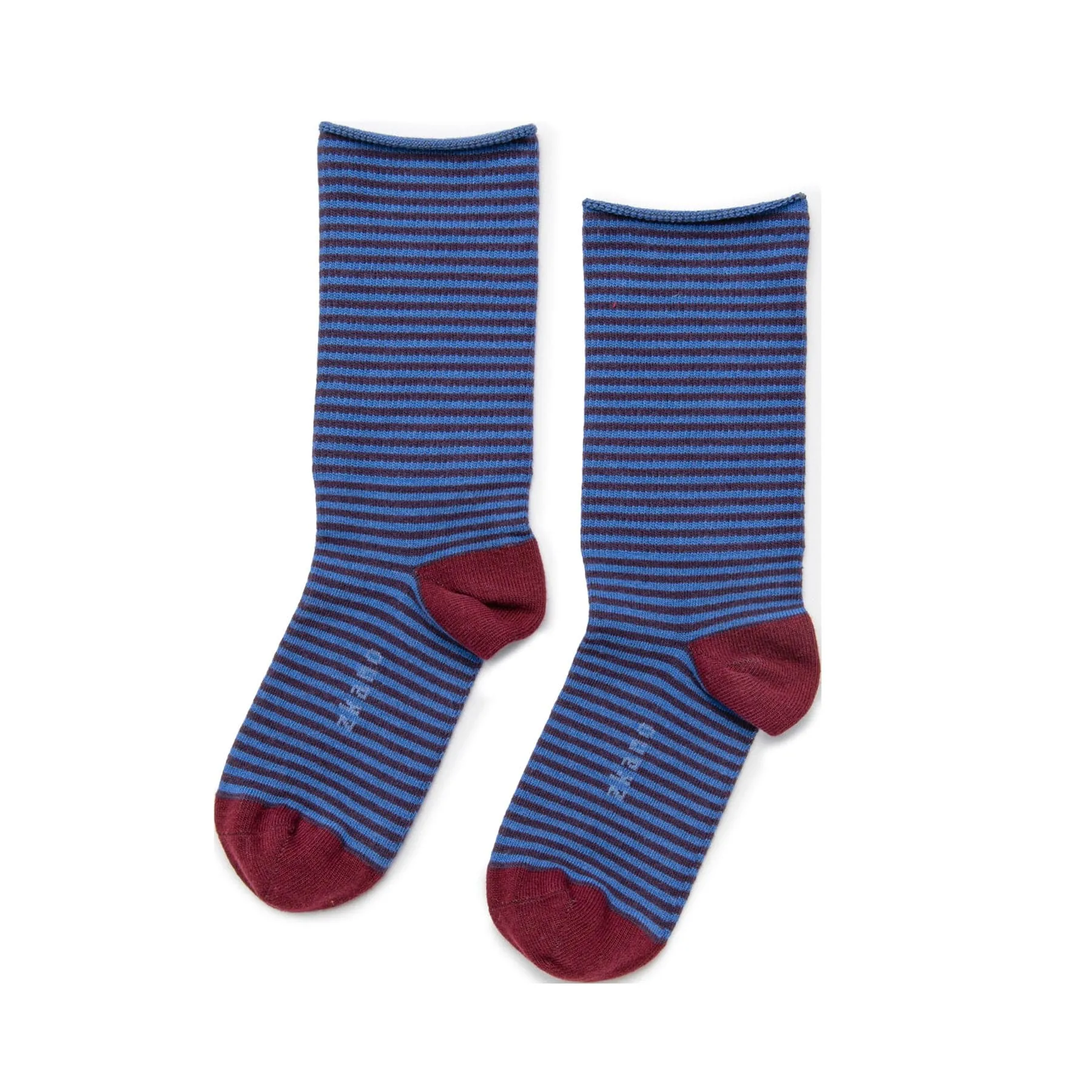 Rose - Roll Top Organic Cotton Crew Socks - Lapis Blue