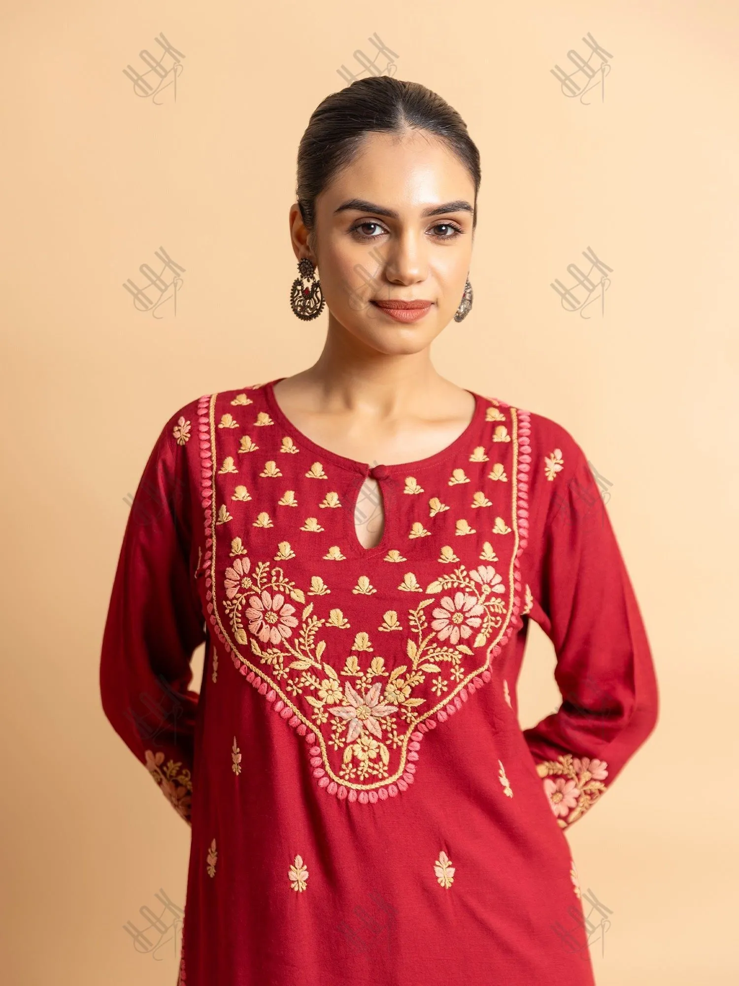 Saba Chikankari Cotton Silk Kurta Set for Women - Maroon