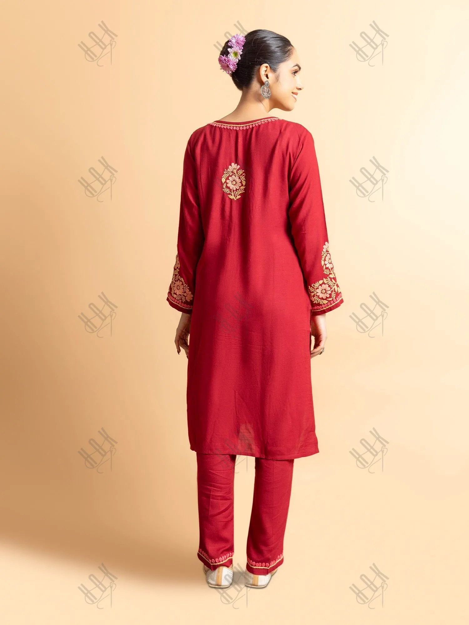 Saba Chikankari Cotton Silk Kurta Set for Women - Maroon