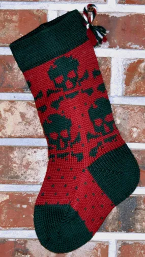 Small Knit Wool Christmas Stocking - Green Skulls