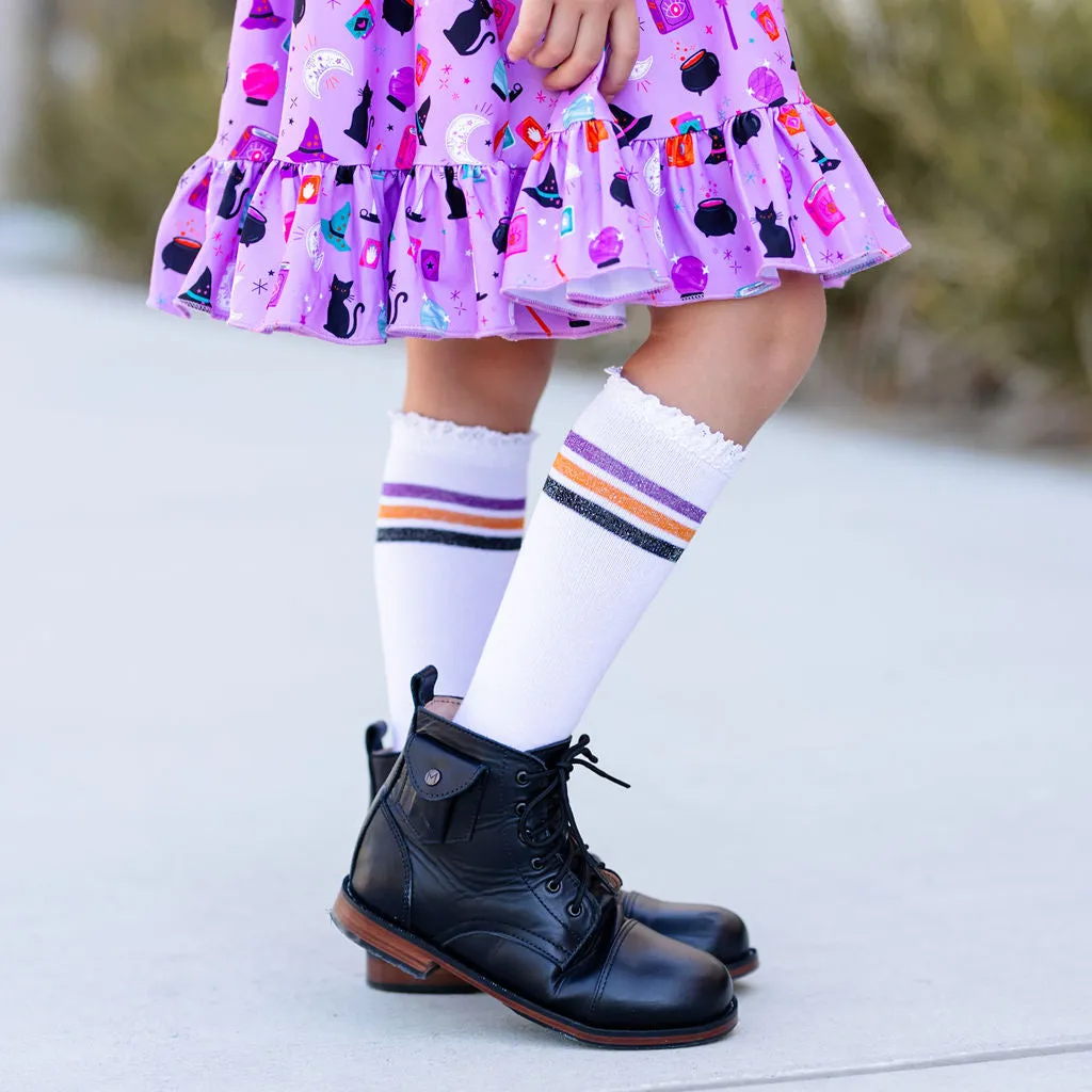 Spooky Sparkle Lace Top Knee High Socks