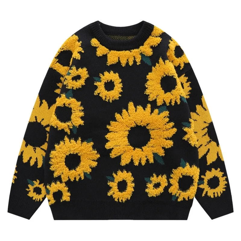 Stylish Sunflower Knitted Pullover