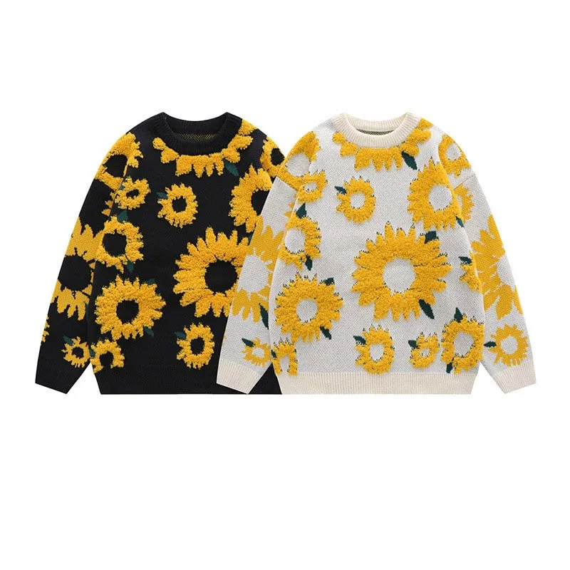 Stylish Sunflower Knitted Pullover