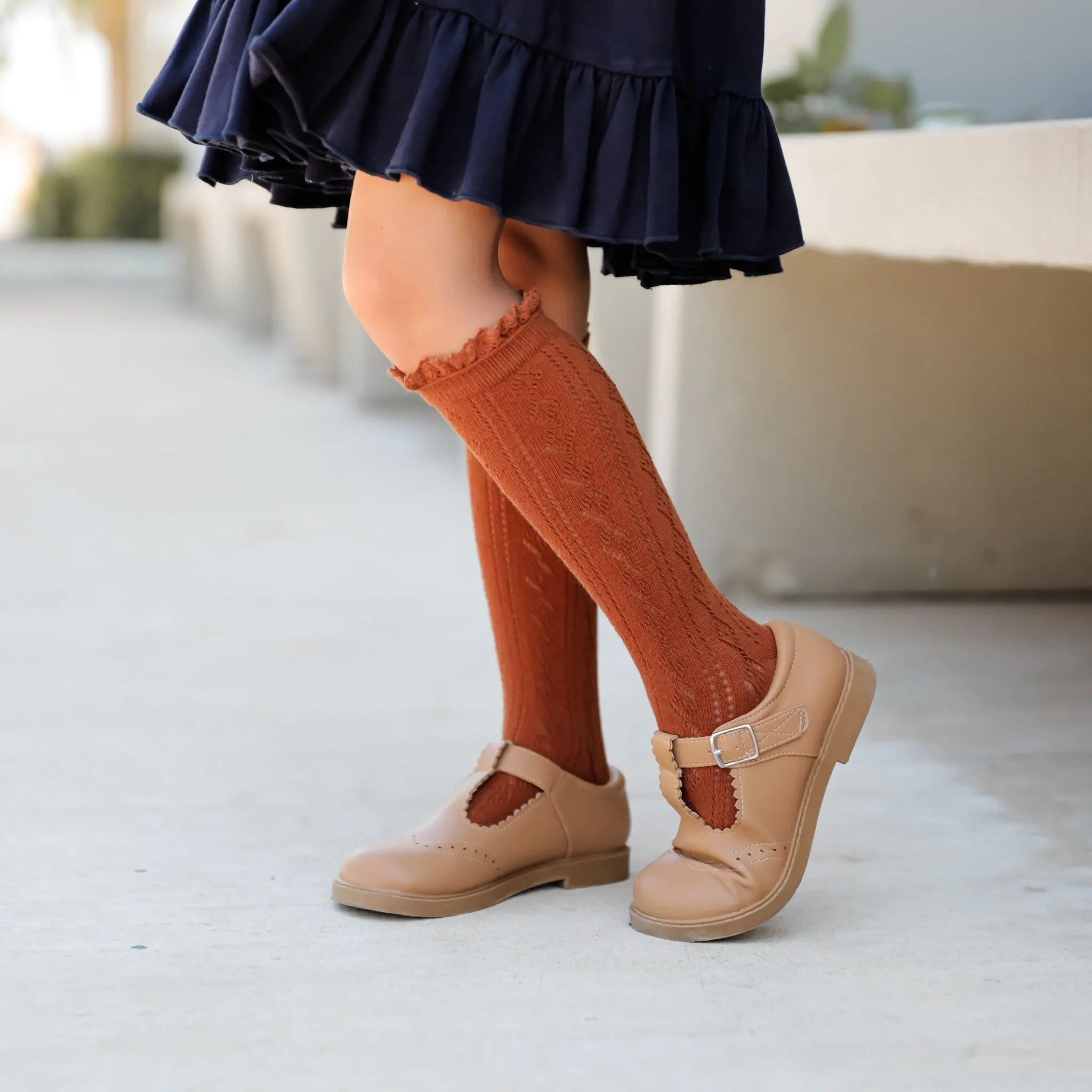 Sugar Almond Fancy Lace Top Knee High Socks