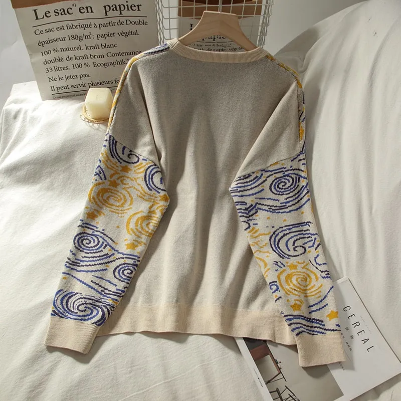 Tribute to Van Gogh Cartoon Knit Sweater