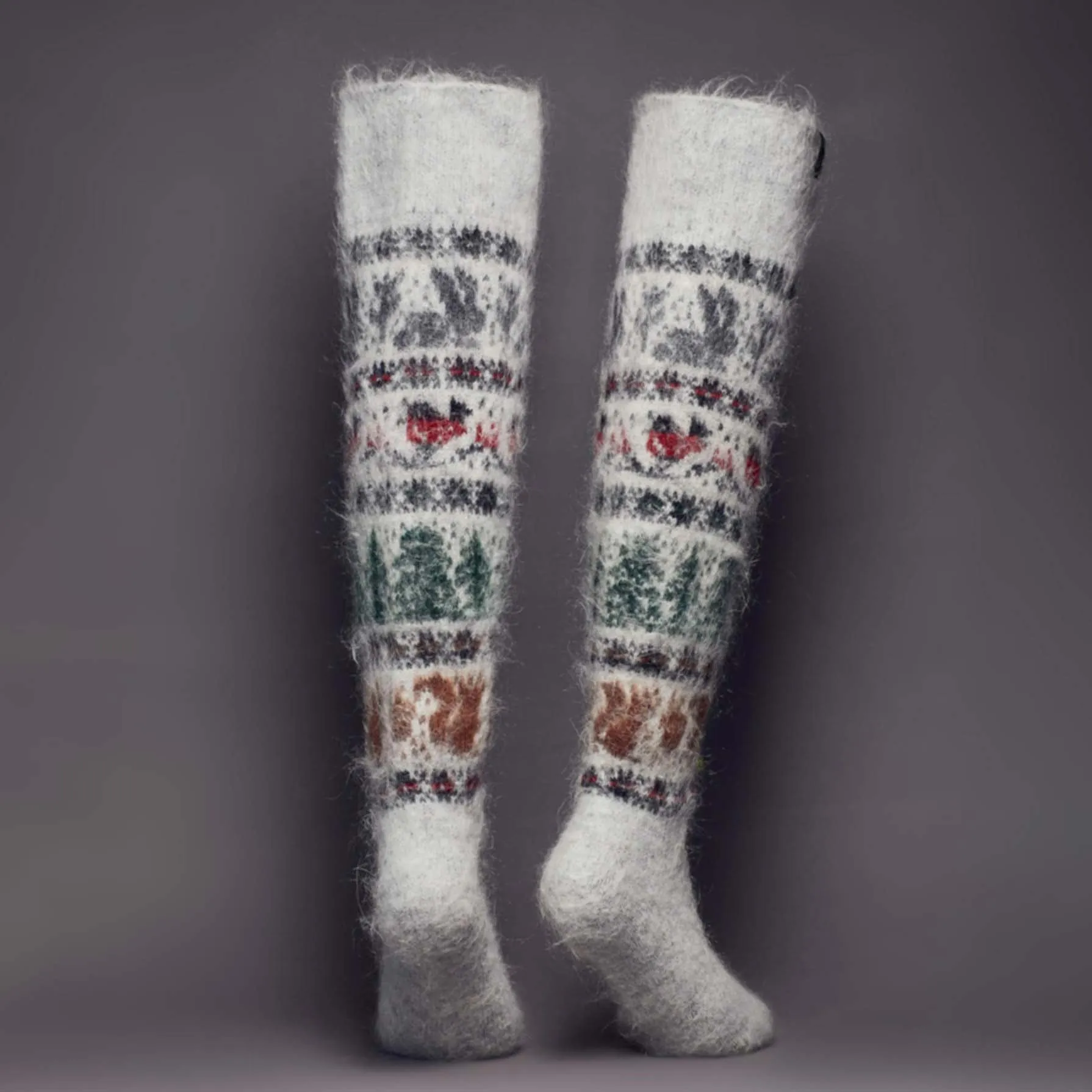 Unisex Forest Friends - Maxi Goat Wool Over-the-Knee Socks