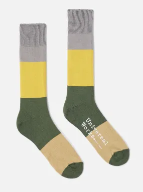 Universal Works Bold Stripe Sock in Grey/Gold Cotton