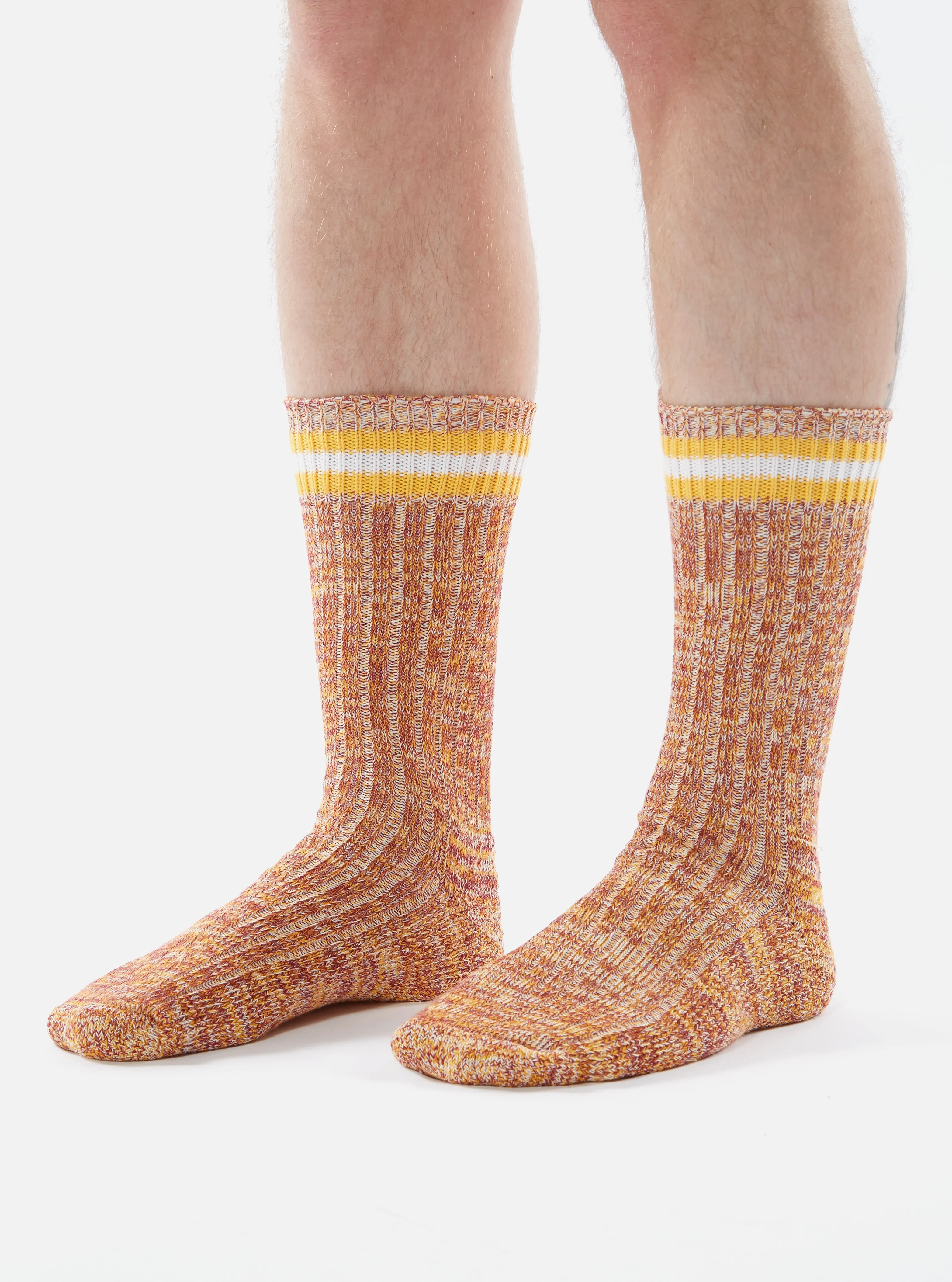 Universal Works Everyday Stripe Sock in Yellow Cotton