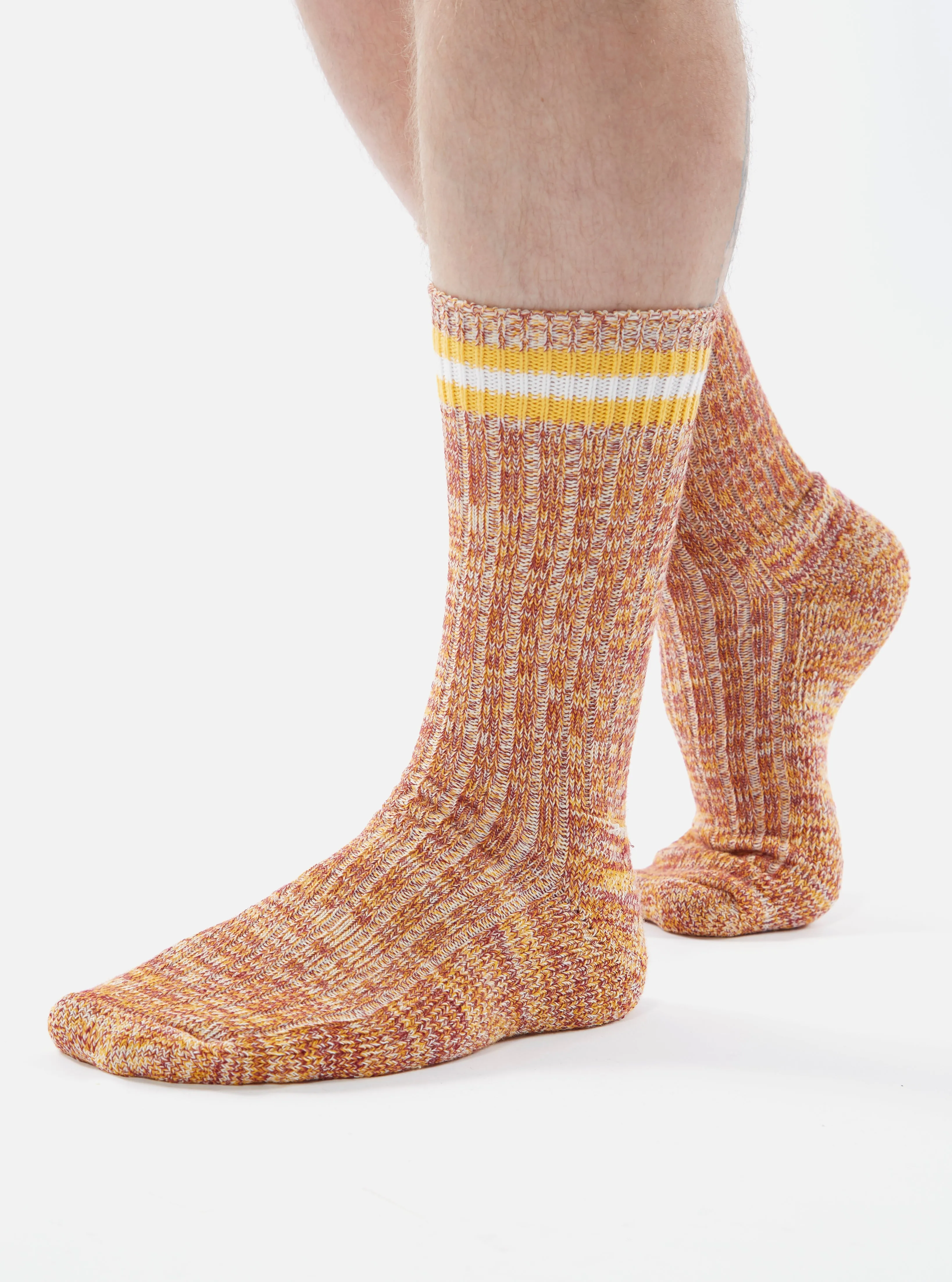 Universal Works Everyday Stripe Sock in Yellow Cotton