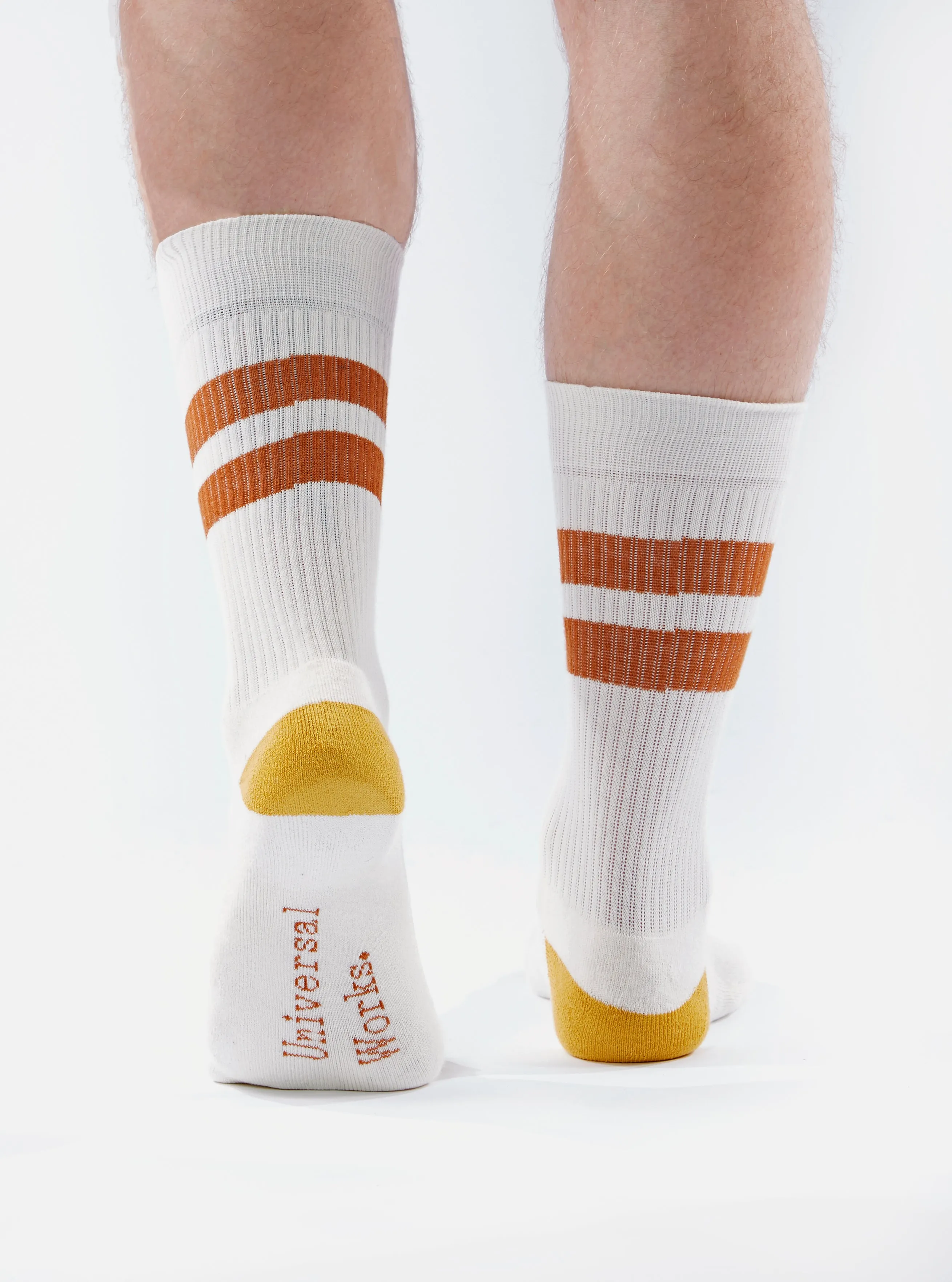 Universal Works Sport Sock in Ecru/Orange Cotton Rib